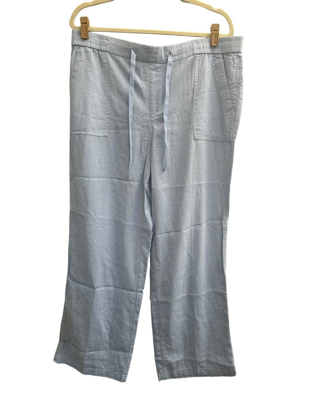 Land 'n Sea Large Light Blue Linen Blend Wide Leg Pants Stretch Tie Waist #7079